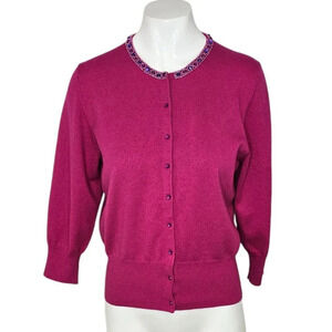 Tibi Womens Silk Angora Jewelled Button Front Cardigan Size Medium 3/4 Sleeve